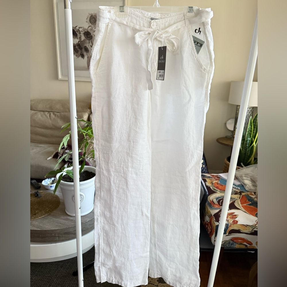 Italian Luxury Sport Brand Deja White Linen Pants
